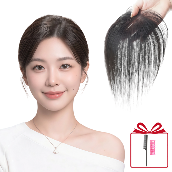 Novah 자연스러운 정수리 가발 부분가발 여성 볼륨 업 똑딱이 인모 100%, 1개, 블랙