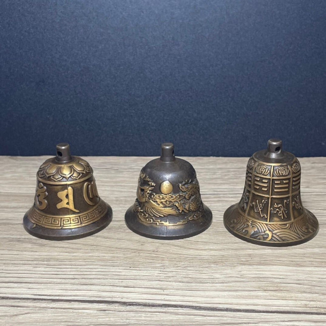 黃銅鈴鐺一組三只｜鎏金工藝 蓮花龍鳳八卦紋 實用擺件收藏, 如圖所示, 1個