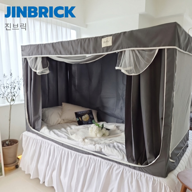 진브릭 1인용 침대텐트 난방텐트 싱글 사각 패브릭 2층