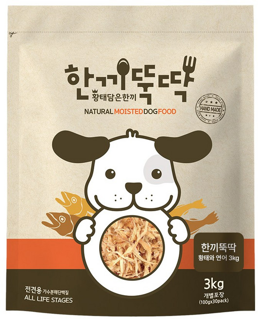 한끼뚝딱 전연령 강아지 황태담은 소프트사료, 연어+황태, 3kg, 1개