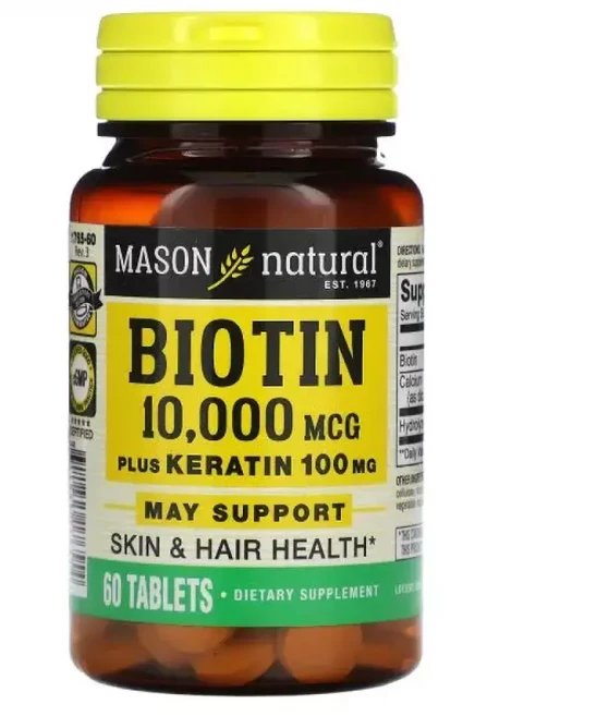 메이슨 네츄럴 비오틴 플러스 케라틴 10000mcg 60정 Biotin, 1개 - 쿠팡