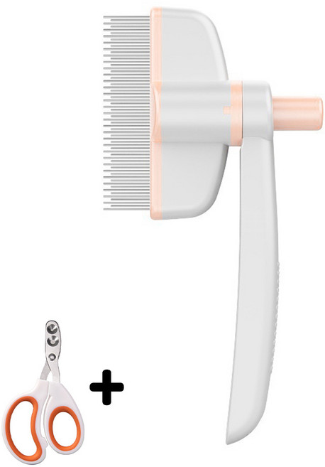 TENET 반려동물 털 제거 브러쉬 원터치 회전식 빗+발톱깎이, 1개, 핑크색