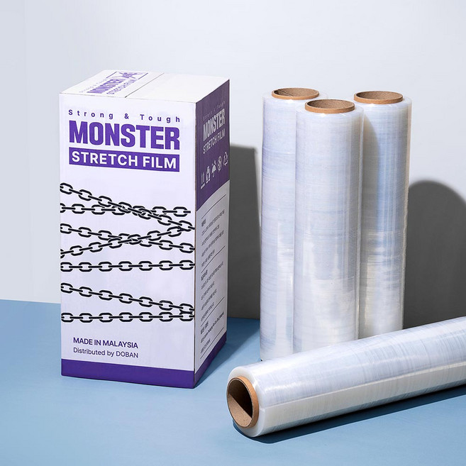 몬스터 공업용 파렛트 스트레치필름 핸드용 수동랩 15mic x 500mm x 350M 4Roll, 투명, 1박스