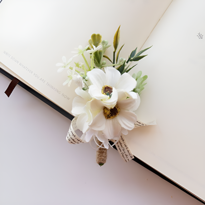 ASITA 조화 순백 카네이션 코사지&손목 코사지 부토니에, 1개, 01. 화이트 데이지 상의 코사지