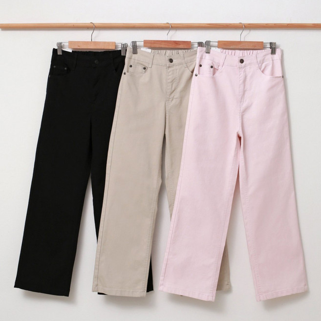 반비 봄가을 여성 와이드 통바지 면혼방 밴딩팬츠 와이드 통 일자핏 데일리 여자바지