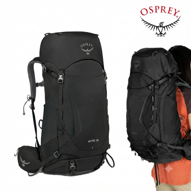 오스프리 카이트 KYTE 38L 여성용 등산 가방 배낭 트레킹 백패킹 OPC1WBH016, BLACK