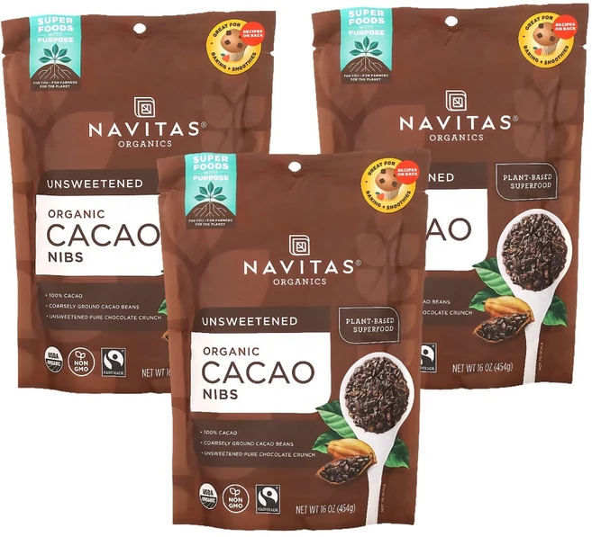 나비타스 오가닉스 카카오 닙스 무가당 454g X 3통 - 쿠팡