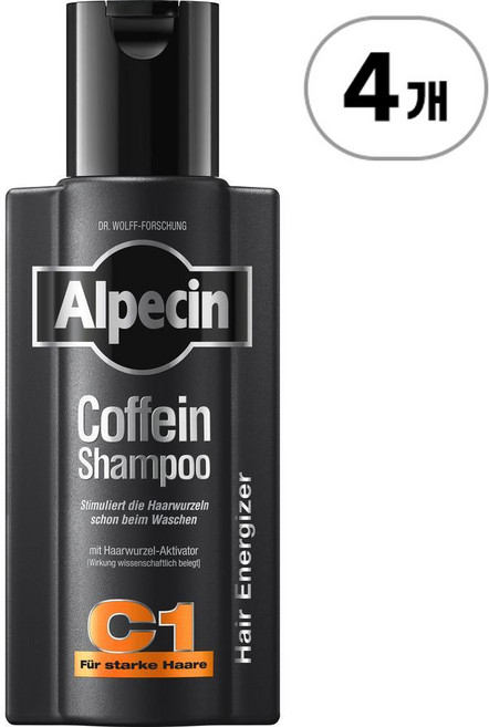 알페신 카페인 샴푸 C1 블랙 에디션 Alpecin Caffeine Shampoo C1 Black Edition 250ml, 4개