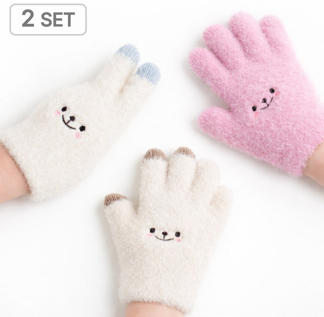 [타임세일] 하루박스 KC인증 1+1 아동 유아 아기 키즈 곰돌이 니트 겨울 장갑