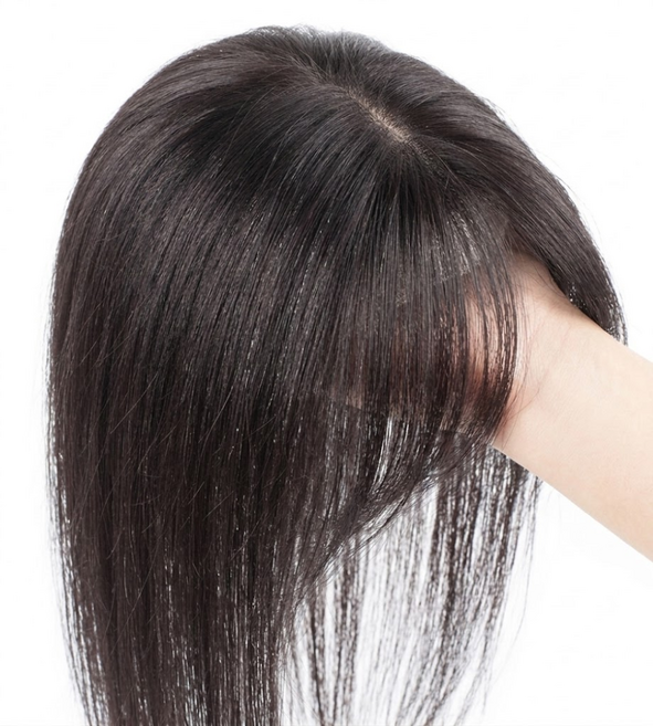 원그리드 인모 100% 여성용 정수리 부분 가발, 1개, 블랙