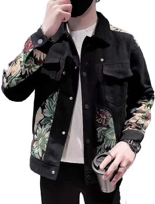 셀럽당 남자 재킷 봄가을 자수 패치워크넥 루즈 캐주얼 카고 코트