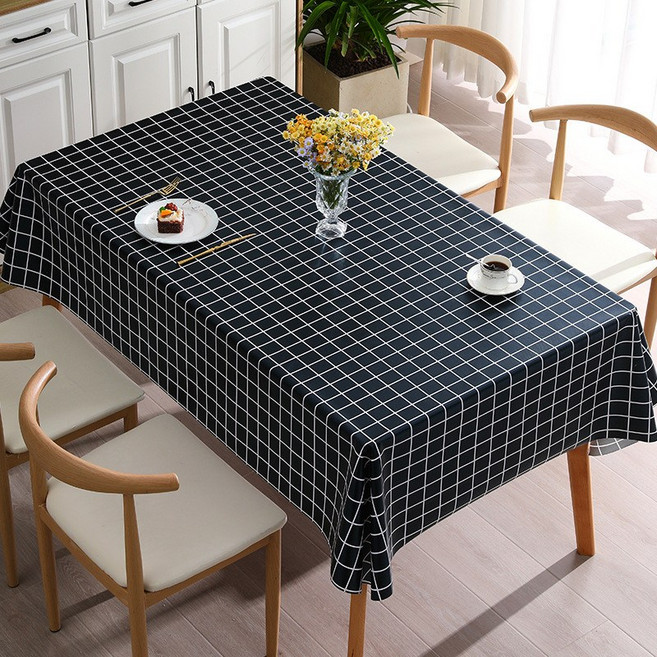 簡約方格桌布，防水防油防燙，免洗茶几布, 黑色小格,140 * 140cm, 1個