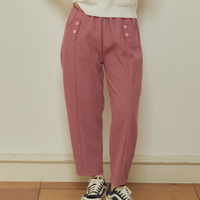 여성 기모안감 밴딩 배기 코듀로이팬츠