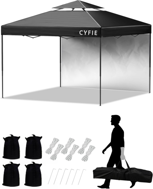 텐트 천둥천막 접이식 캐노피 천막 지붕형 몽골텐트 천막 접이식 캐노피차양막 행사용 방수, 블랙