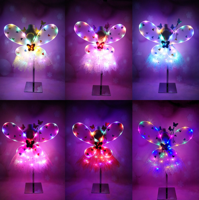 바로배송 LED 나비날개 치마 요술봉세트 여아 할로윈데이룩 아기요정 어린이집할로윈 유치원할로윈행사 키즈할로윈데이의상 아기할로윈코스튬 딸룩코디