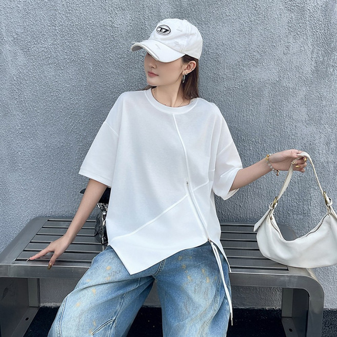 yuviny (유비니) 루즈핏 린넨 반팔 블라우스 여성 여름 오버핏 티셔츠 DX0002