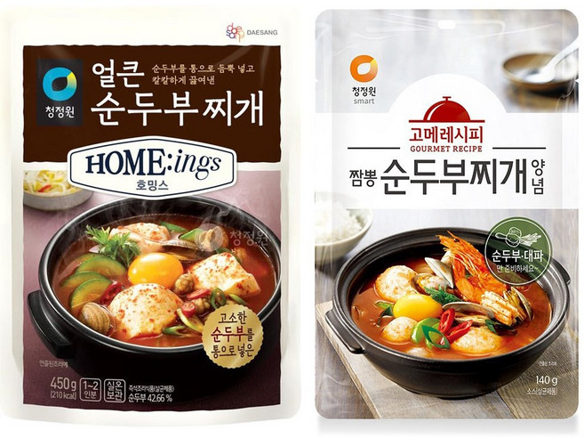 청정원 얼큰순두부찌개5개+짬뽕순두부찌개양념5개 총10개, 450g