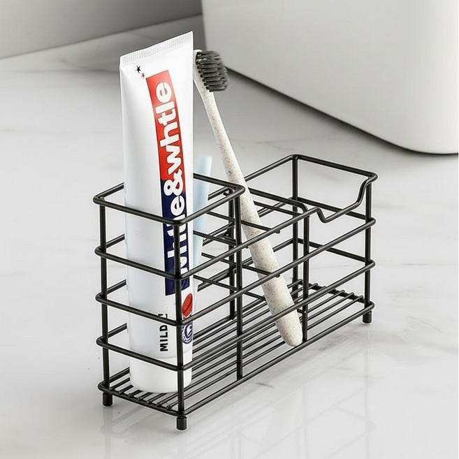 양치용품 깔끔 정리 스테인리스 칫솔꽂이 칫솔 수납 거치대, 1개, 12*6*10cm 4구 블랙