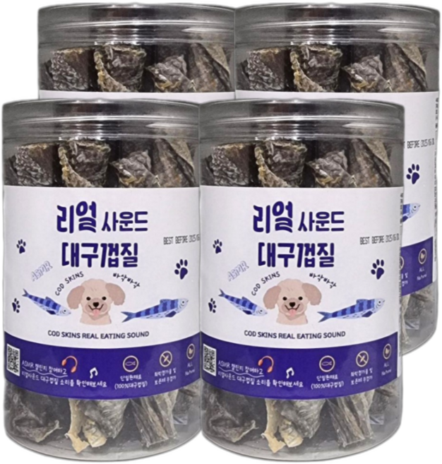 강아지간식 리얼사운드 대구껍질 ASMR 바삭바삭한 애견개껌 코드스킨, 120g, 생선, 4개