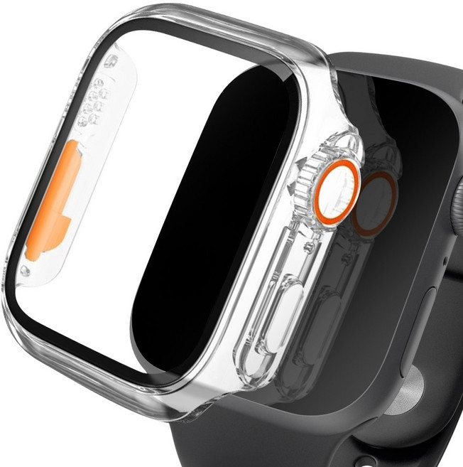 아이몰 애플워치 호환 울트라st 9H 강화유리 풀커버 프레임 케이스, 투명, 1개