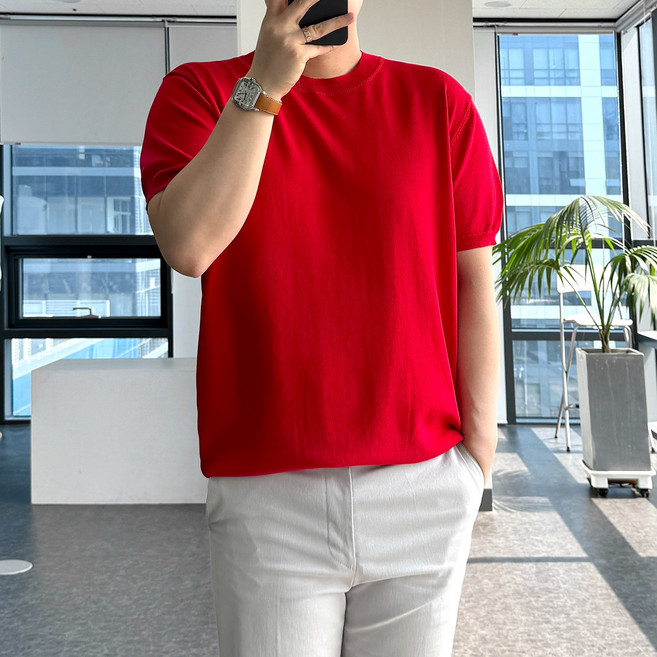 룩플레인 시원한 린넨 라운드 여름 반팔 니트 11color