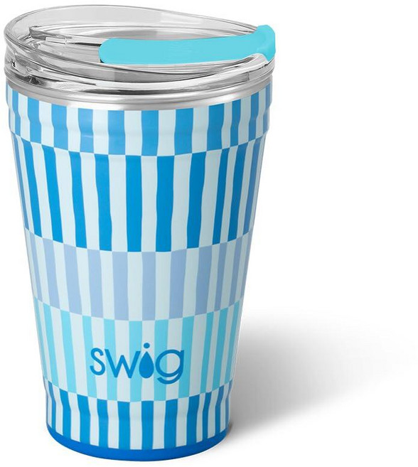 Swig Life 710ml(24온스) 파티 컵 EZ 슬라이더 뚜껑이 있는 쌓을 수 있는 단열 여행용 커피 텀블러 컵 홀더 친화적 스테인리스 스틸 709.8ml(24온스), Glacier Stripe