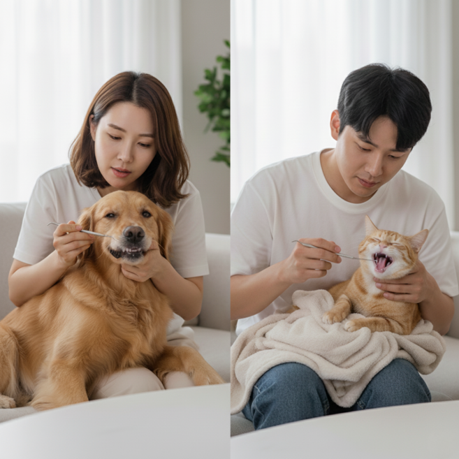 강아지 고양이 치석 제거기 애견 치아 스케일링 기구 2종 세트, 1세트, 실버