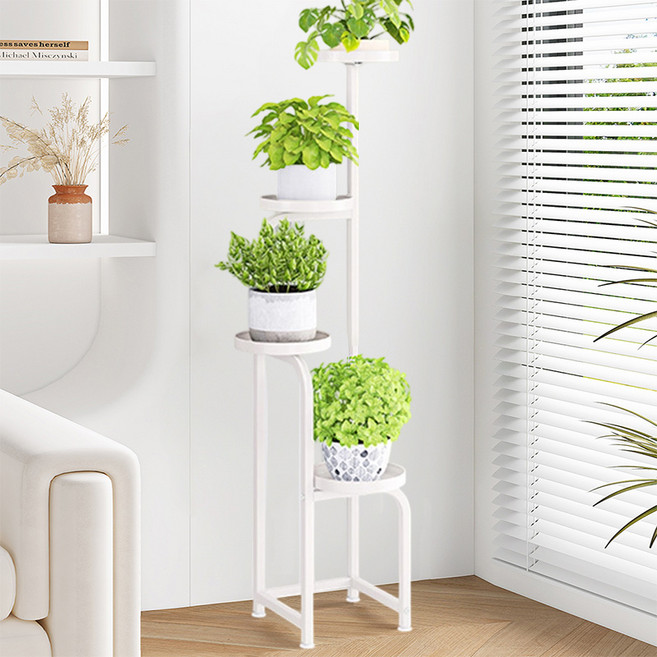 YF 철제 화분정리대 다층 화분대 진열대 선반 화분 거치대 다용도 스탠드 식물 받침대, 4단, 화이트