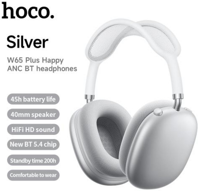 외출용 무선헤드폰 블루투스 헤드폰 65 노이즈 감소 오버이어 대형 이어폰 헤드셋 마그네틱 이어머프 포함, 1)silver