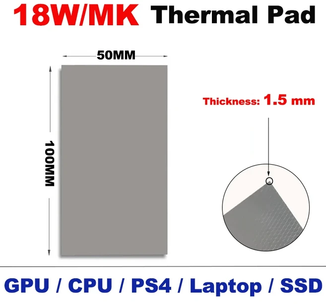22W/mk 3.0mm 열전도 패드 컴퓨터 노트북 GPU VGA 냉각 실리콘 그리스 시트, 17 18w 100x50x1.5mm