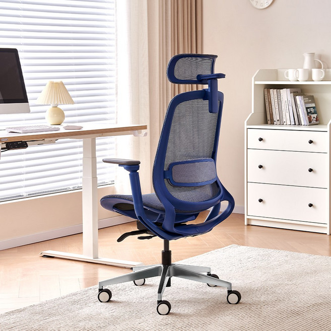 아우스 DS04 프리미엄 풀메쉬 리클라이너 사무실 학생 컴퓨터의자 게이밍 책상 의자, 블루