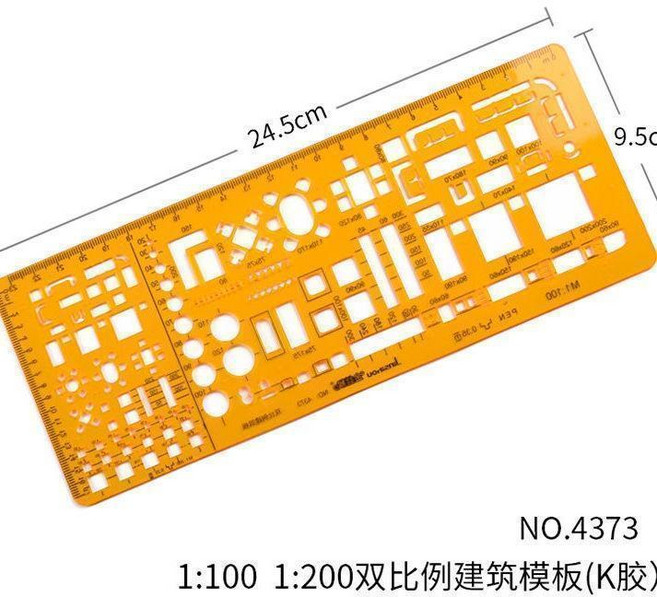 多功能繪圖尺 金絲猴模板畫圓橢圓化工電工室內建築家具多功能繪圖尺子製圖設計 多功能繪圖尺, 4373雙比例建築模板, 1個
