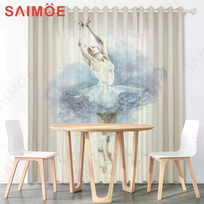 발레리나 커튼 가리개 가림막 거실 창문 그림 무늬 패턴 빈티지 레트로 클래식 화려 댄스