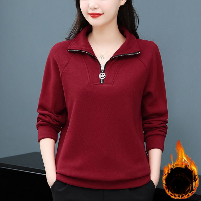 SAHINER 겨울 여성 폴라넥 하프집업 기모안감 플리스 루즈핏 맨투맨 AWY83