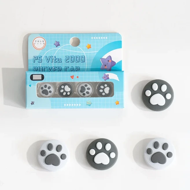 소니 플레이 스테이션 Psvita PS 1000 슬림 보호 케이스 용 4pcs 실리콘 소프트 엄지 스틱 그립 캡 커버, 01 Paw Gray