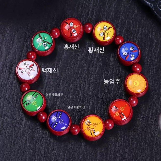 주홍색 탱카 나인 부적 길조 여우 팔찌 꼬리 남여공용공용 스타일, 6mm 구슬 오행재상