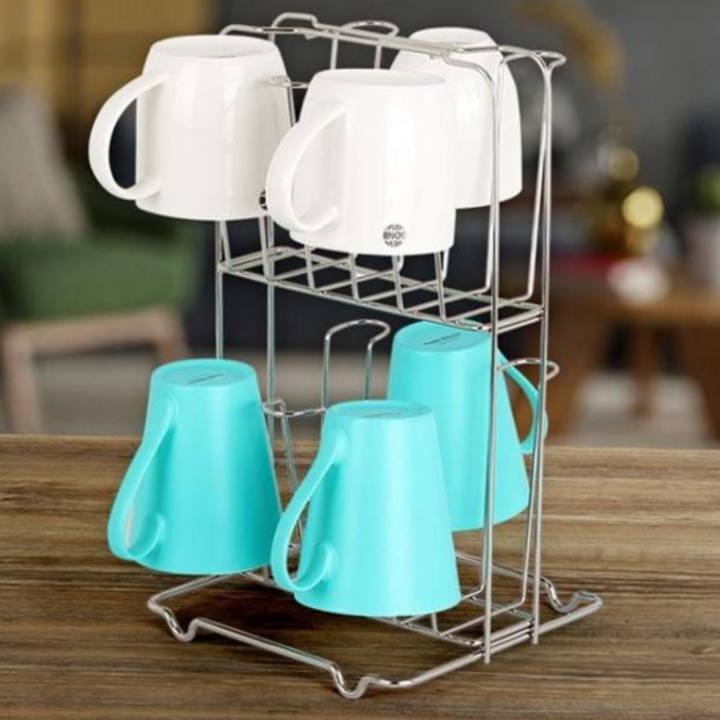 컵선반 2단 컵걸이 정리함 컵꽂이 컵스탠드 컵거치대 정리대, 본상품