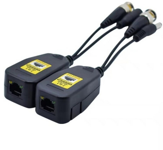 CCTV UTP 발룬 송수신기 2in1 - 영상 전원 동시 전송 - RJ45 CAT5e CAT6 - AHD TVI CVI CVBS 8MP 지원, 1세트