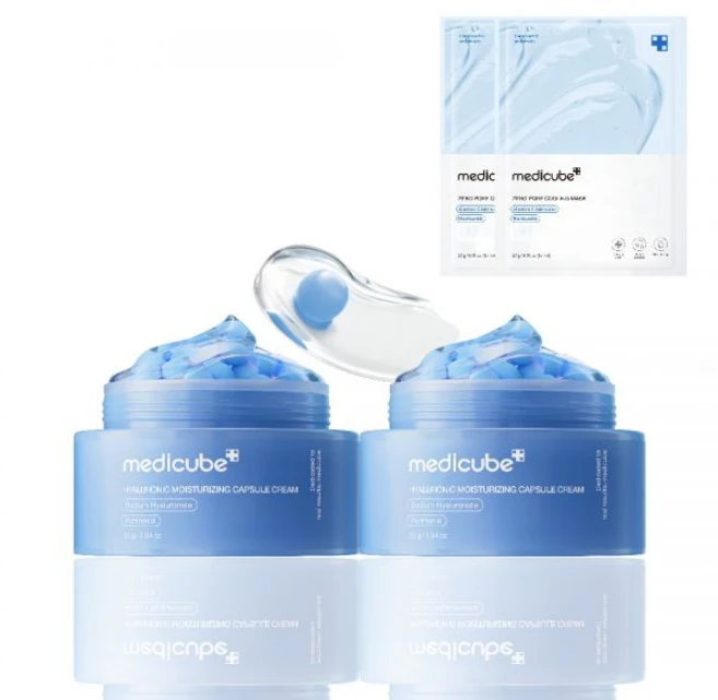 메디큐브 히알루론산 수분 캡슐크림 55ml 2개 204759, 히알로룬산 캡슐크림 2개(+마스크팩 2매) - 쿠팡