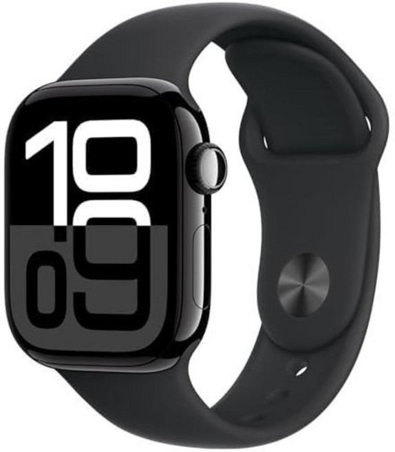 Apple Watch Series 10 [GPS 46mm] - 제트 블랙 알루미늄 케이스 스포츠 밴드 S/M (리뉴얼 프리미엄), 46mm, Jet Black w/ Black Band/ S/M, GPS