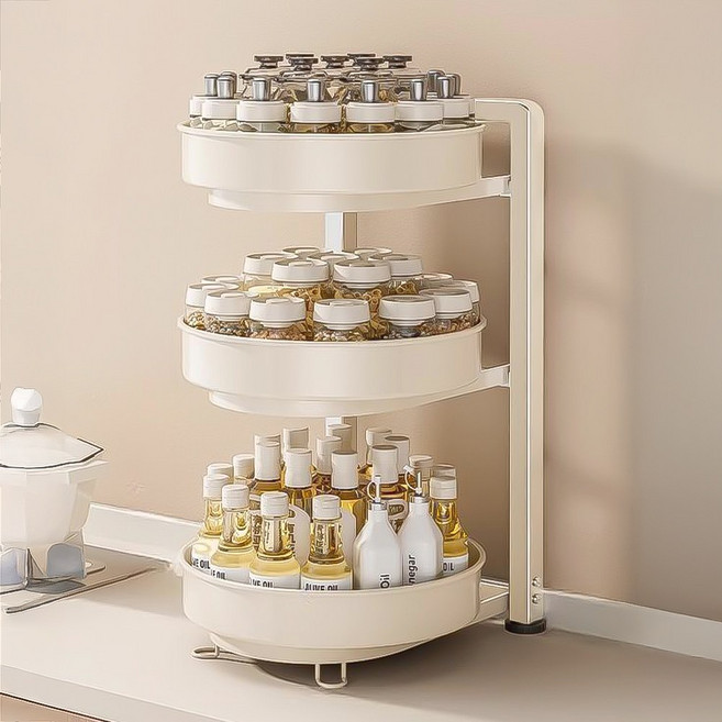 홈비 튼튼한 주방 코너 360도 회전트레이 양념통 정리 선반, 크림, 1개