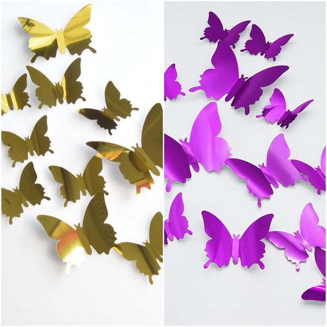 예삐스토어 12p 입체 나비 포인트 벽장식 자석부착 스티커 3d 벽지 데코 아이방, 골드+퍼플