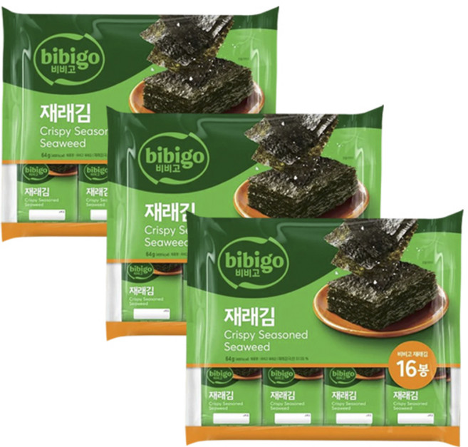 비비고 재래김 도시락김 16p, 64g, 3개