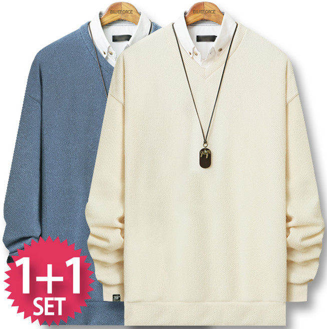 블루포스 니트 칼비언 1+1세트 2장 묶음 티셔츠 [국내생산]