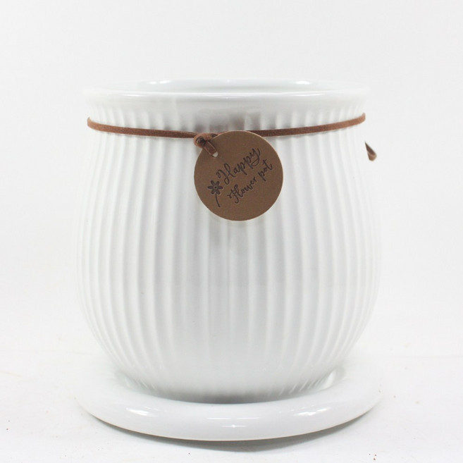 그린데이 플리츠 단지 화분 - 유광화이트 인테리어 세로 줄무늬 모던 디자인, 1개