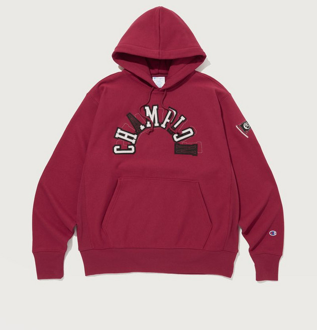 CHAMPION 리버스위브 기모 아플리케 후드 티셔츠 Normal Red 200273