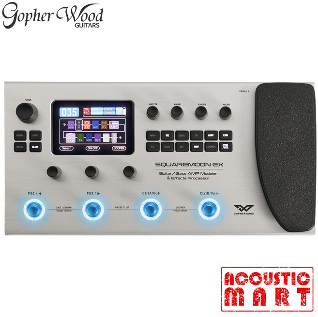 고퍼우드 Ghopherwood SquareMoonEX 스퀘어문EX 충전식 일렉기타 베이스 입문용 초보 멀티이펙터, 1개