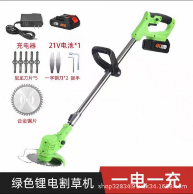 鋰電池電動割草機小型家用除草機充電式鋰電池除草修剪打草機神器, 無規格, 綠色6寸割草機【5節一電一充】