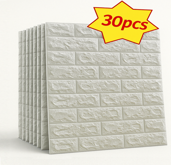 붙이는 3D 입체 폼블럭 접착식 셀프 인테리어 벽돌 스티커 30장입, 30개, 70cm*77cm*3mm 화이트