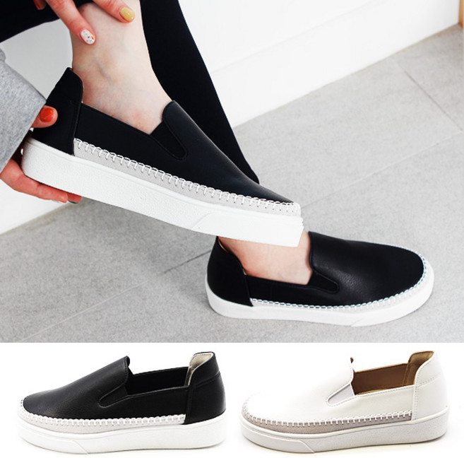 베라슈즈 경량화 편안한 착화감 사계절 국산 여성 스티치 슬립온 단화 스니커즈 운동화 워킹화 깜시